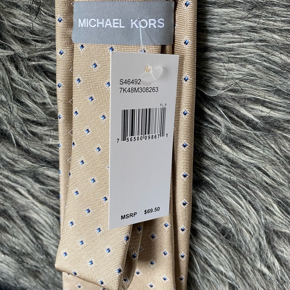 NWT authentic MK Tie Silk Poly tan Blue - Picture 3 of 5